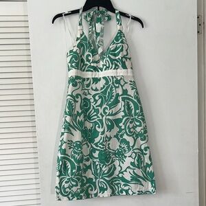 City Triangles Green and White Floral Mini Dress Halter‎ y2k Size 9/10